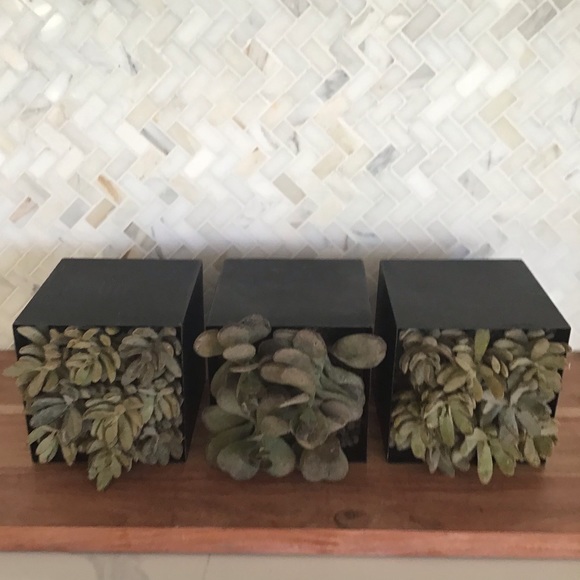 Three Faux Succulents In Distressed Metal Planters - Picture 2 of 6